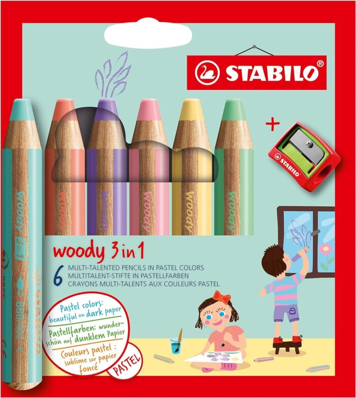 Lápices Stabilo Woody 6 colores Pastel + Sacapuntas