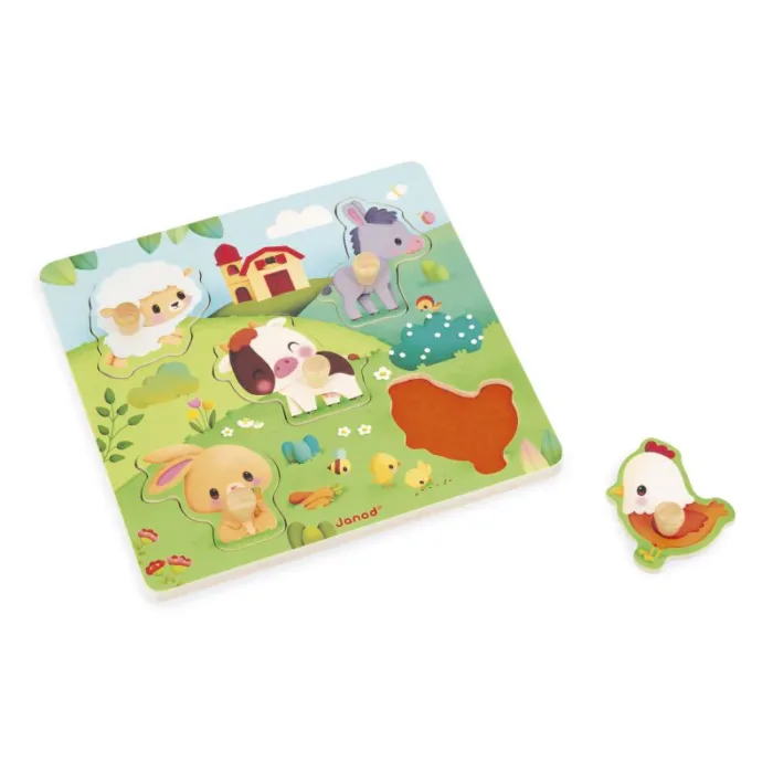 PUZZLE TÁCTIL ENCAJABLE DE MADERA • FARMHOUSE Janod